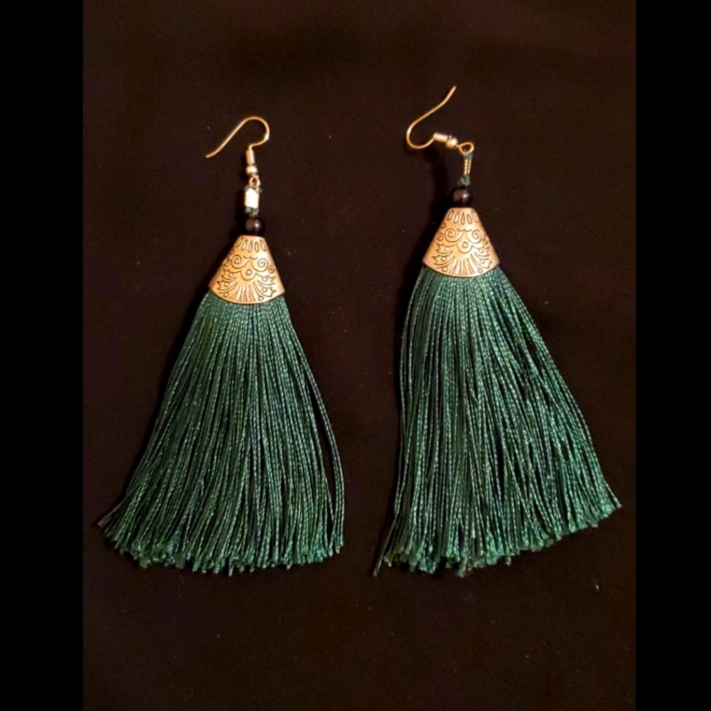 Boho Tassel Earrings-Green
